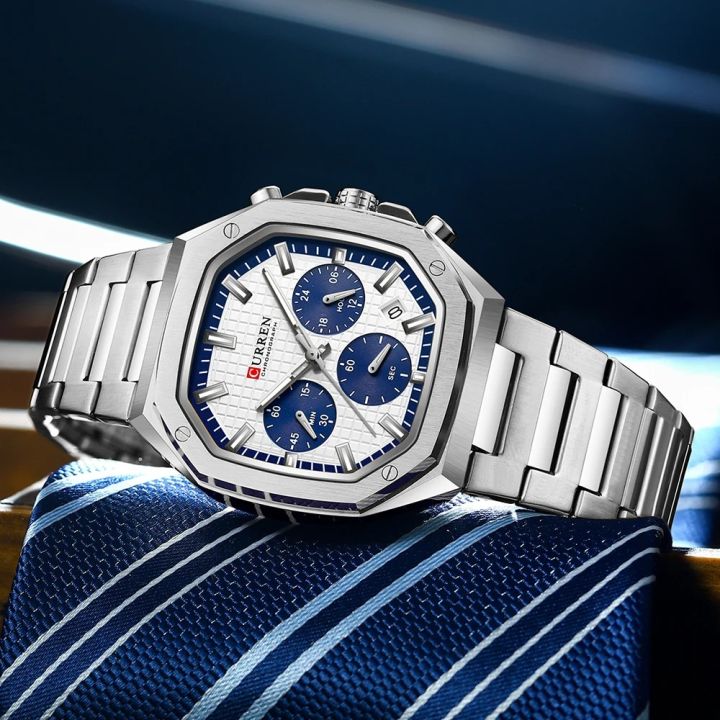 CURREN 8459 Luxury Fashion Square Dial Stainless Steel Active Chronograph Luminous Watch For Men