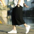 M-5XL Wide Leg Linen Drawstring Pants Elastic Waist Three Quarter Linen Trousers Mens Summer Loose Fit Casual Pants XXXXXL.