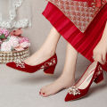 Chinese Wedding Shoes Bridal Shoes Women2023New Xiuhe Wedding Dress Two-Way Red High Heel Chunky Heel Wedding Shoes. 