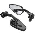 Handlebar end Grip Side Mirror for Motorcycle. Universal Looking glass handle end. Black 1306. 