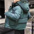 2022 New Winter Men Jacket Korean Fashion Thicken Warm Tooling Style Hooded Loose Casual Coat Multi-pocket Men Short Outerwerar. 
