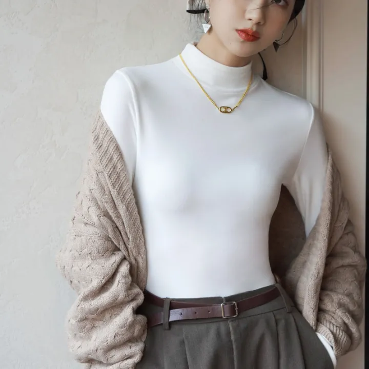 Micron%20Velvet%20Half%20Turtleneck%20Bottoming%20Shirt%20Women's%20Autumn%20and%20Winter%20Inner%20Wear%20Dralon%20plus%20Velvet%20Mid%20Collar%20Slim%20Long%20Sleeve%20Top%20-%20Image%207