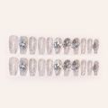 Glitter Large Crystal False Nails 24pcs 3D Rhinestone Pearl Decor Bride Nail Patch Shiny Korean Style Artificial Nail Tips. 