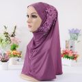 beautiful big gilrs muslim hijab with lace and stones islamic scarf shawl headscarf hat armia pull on wrap ramadan gift.