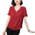 Chiffon women's summer wear 2024 new style, stylish and age reducing temperament, lotus leaf sleeve small shirt for middle-aged mothers, short sleeved top. 