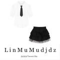 College Style Japanese SuitJKUniform Women's Waist-Tight Slimming Puff Sleeve Shirt Top High Waist Bubble Cake Dress. 