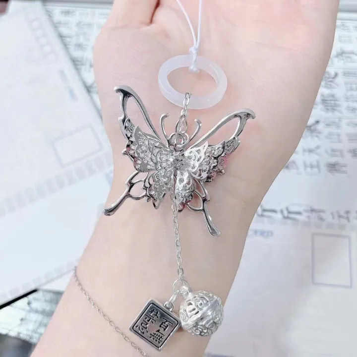 【No taboo】Silver butterfly mobile phone chain pendant pendant Tianguan white clothes calamity world schoolbag pendant learning