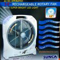 Sunca sf-399A , 14-Inch Rechargeable Box Fan With Bright Led Lights And Double Battery For Comfort During Hot Days. 