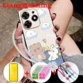 With tempered glass for casing Infinix Smart 8 Tecno spark go 2024 hot 40I spark 20 spark 20C 5G 2023 phone case back cover softcase shockproof cover new design aesthetic cartoon bear ddmxx01. 
