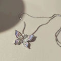 Colorful Gradient Butterfly Pendant Necklace Light Luxury Simple Clavicle Chain JIJIN. 