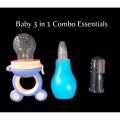 Baby Care Combo Set (3 in 1) Nose Cleaner, Fruits Chusni, Finger Brush - Color as per stock. 