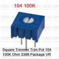 3Pcs- Square Trimmer Trim Pot 104 100K Ohm 3386 Package VR Potentiometer 0.5W Top Adjust Variable Resistor.