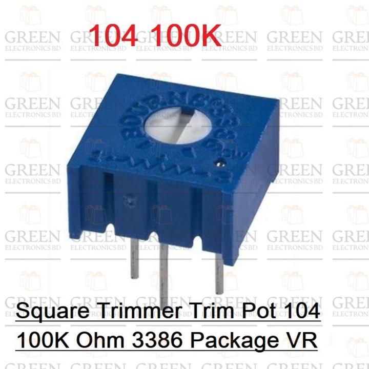3Pcs- Square Trimmer Trim Pot 104 100K Ohm 3386 Package VR Potentiometer 0.5W Top Adjust Variable Resistor