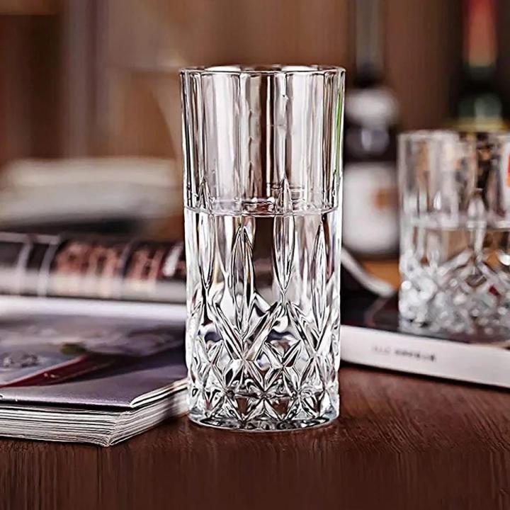 Crystal Highball Glass, Drinking Glass Tumbler Set of 6 for Water, Juice, Beer, Wine, and Cocktails - Minimalistic Sophistication