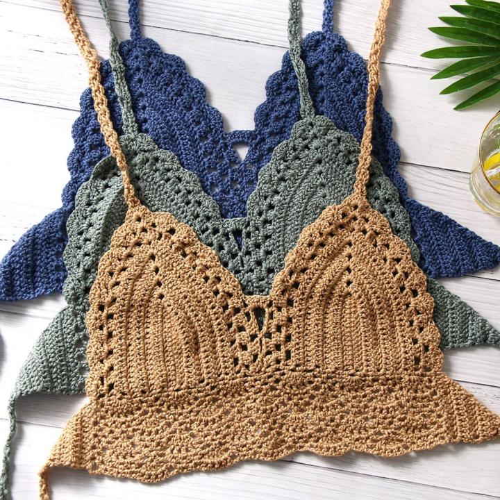 New Bikini Crop Top Women Crochet Boho Beach Camisoles Bikini Bralette Halter Cami Knitted Bra Backless Beachwear Tank Top Daraz .bd