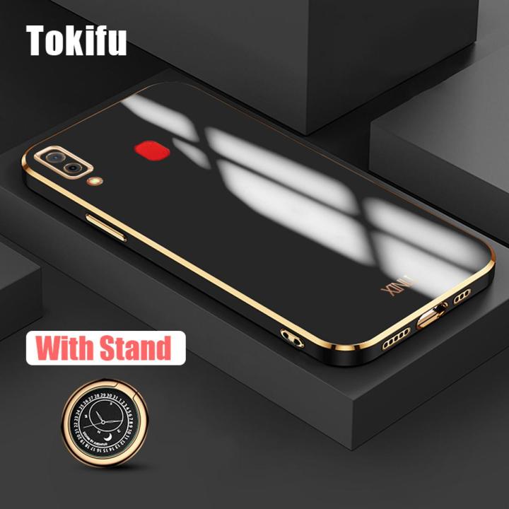 Tokifu For Samsung Galaxy A30 Back Cover Luxury 6D Plating Soft Cases Silicone Phone Cases With Stand
