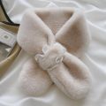 Korean Women Faux Rabbit Fur Collar Pearl Lace Cross Plush Scarf Female Winter Double Sided Thick Neck Protection Warm Shawl T36. 