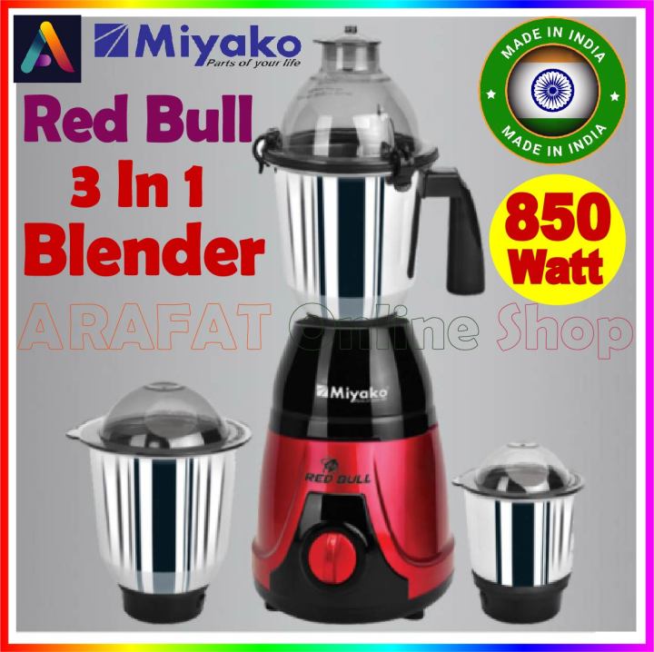 Miyako Multipurpose 3 IN 1 Heavy Duty Blender & Mixer Grinder RED BULL | 850 Watt | Made in India