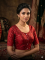 Indian katan Silk Stitched Elbow Length Sleeves Katan Saree Blouse For Women's - Blouse For Women.
