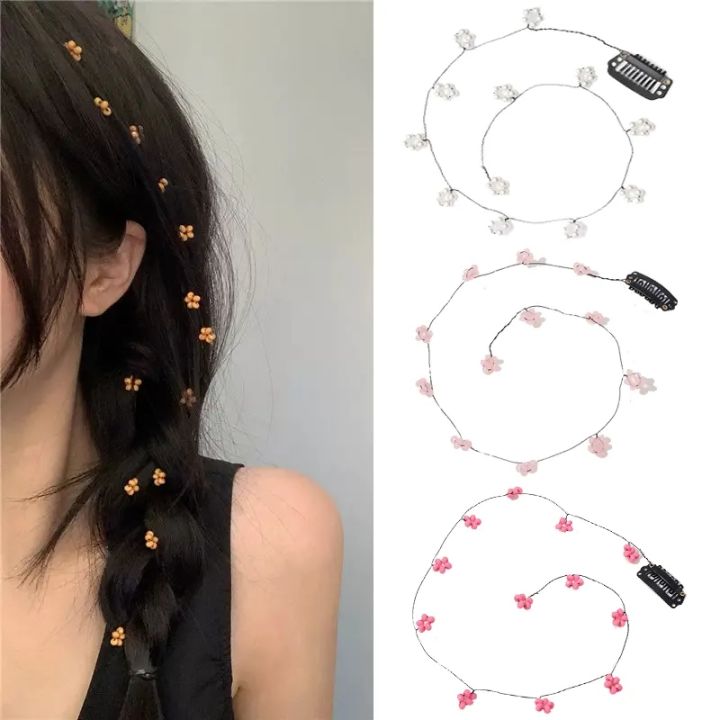 Cute Little Flower Braid Fairyism Hair Chain Flower Small Hairpin Summer Versatile Side Tassels Hair Rope