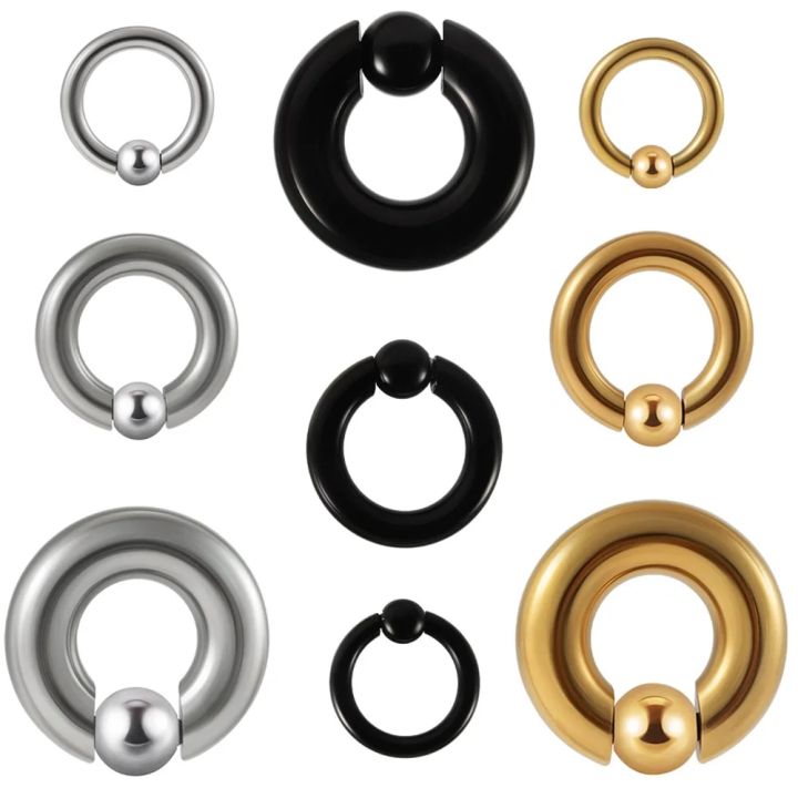 316%20Stainless%20Steel%20Body%20Piercing%20Earrings%20Black%20Gold%20Color%20Spring%20Action%20Captive%20Bead%20Ring%20CBR%202G%204G%206G%208G%200G%2000G%20Body%20Jewelry%20-%20Image%203