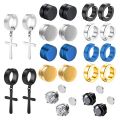 12 Pairs CZ Magnetic Stud Earrings for Men Stainless Steel Non-Piercing Cross Dangle Hoop Earrings Unisex Cross Clip on Earring.