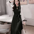 Women's Long-sleeved Slim Dress, Thin Solid Color Dress, Korean Style Mid-length Base Dress. 