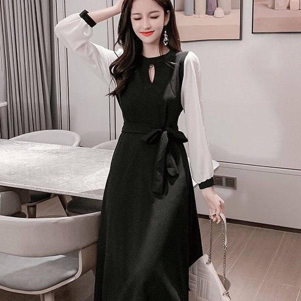 Women's%20Long-sleeved%20Slim%20Dress,%20Thin%20Solid%20Color%20Dress,%20Korean%20Style%20Mid-length%20Base%20Dress%20-%20Image%203