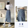 Fashion Denim Long Y2k Vintage High Waist Split Midi Jeans Skirt 2023 Summer Women's Clothing Korea Stylish. 