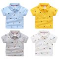 2022 Summer Children's Clothing Baby Candy Color Turn Down Collar Cartoon Character Kids Boy Car Short Sleeve Cotton T-Shirt. 