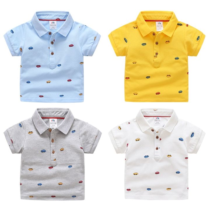 2022%20Summer%20Children's%20Clothing%20Baby%20Candy%20Color%20Turn%20Down%20Collar%20Cartoon%20Character%20Kids%20Boy%20Car%20Short%20Sleeve%20Cotton%20T-Shirt%20-%20Image%204