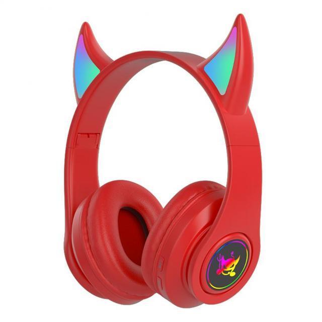 Devil Ear Bluetooth Headphones With Microphone Stereo Music RGB Flashing For Cell Phones Pc Gamer Gaming Headset Kids Boys Gift