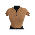 Cotton Rib Short Sleeve Women Crop POLO Shirt- Brown Color. 