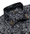 Luxury Silk Shirts for Men Black Silver Paisley Wedding Prom Party Button Down Collar Dress Shirt Blose Men Clothing.