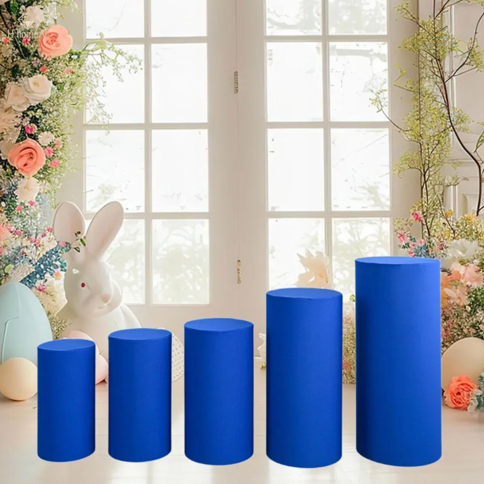 ROMANKAS Royal Blue Spandex Cylinder Covers - Set Of 5 Stretchy Pedestal Stand Covers For Party Decor - View #12