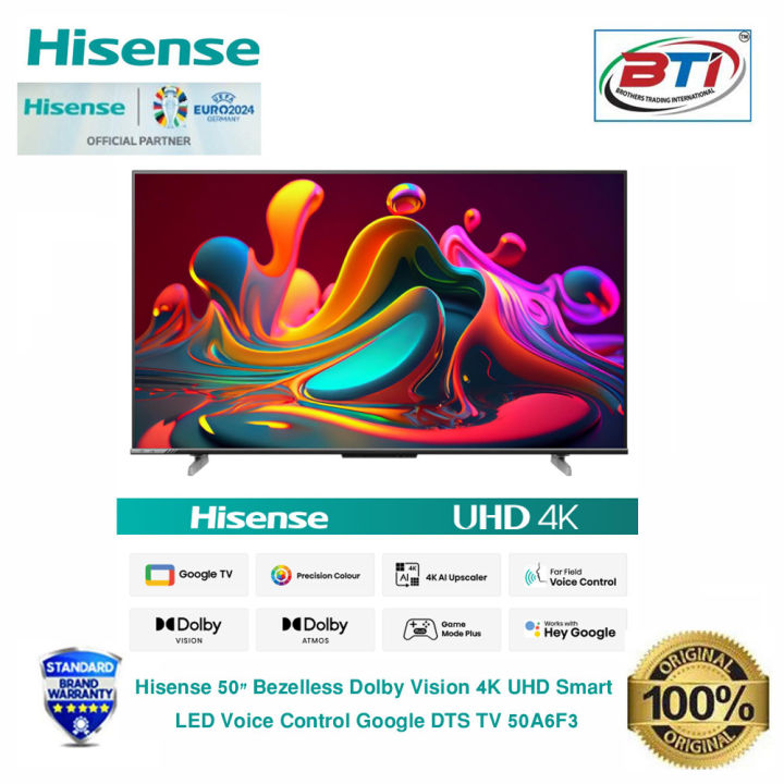 Hisense 50" Bezelless Dolby Vision 4K UHD Smart LED Voice Control Google DTS TV Model - 50A6F3