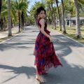 Single hell freezia kewei, same printed dress tall waist niche beach holiday dresses. 