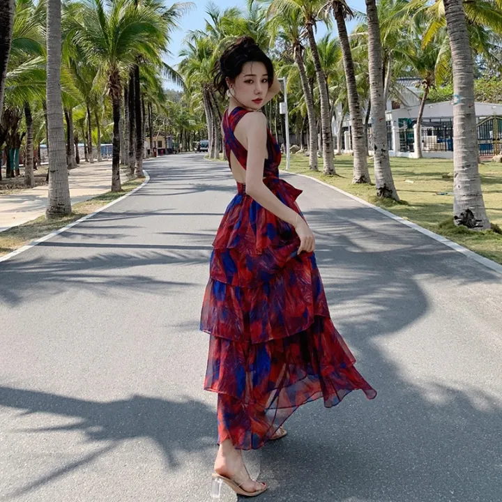 Single%20hell%20freezia%20kewei,%20same%20printed%20dress%20tall%20waist%20niche%20beach%20holiday%20dresses%20-%20Image%204