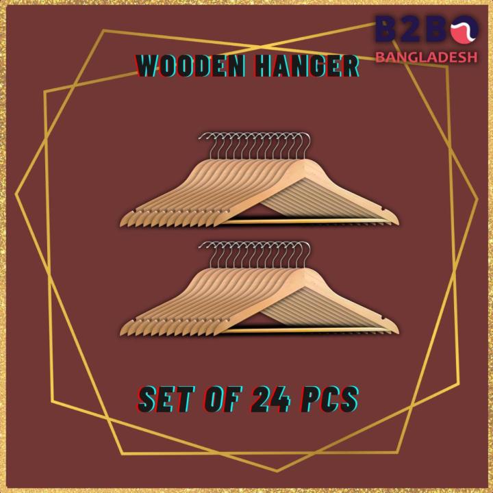 24 PCS Wooden Hanger Best For Adult Kids Clothing Items, Large