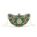 Green Color Women Evening Bags With Rhinestones Hollow Out Style Clutch Diamonds Moon Design Wedding Glitter Luxury Lady Bridal.