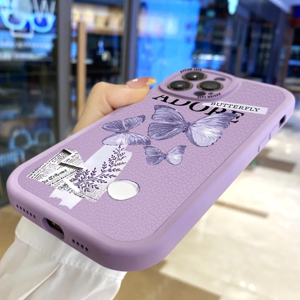 AMORVOR for iPhone 6S Back Cover Purple Butterfly Heart PU