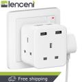 LENCENT 3-Side Charger 5 in 1 Design with 3 AC Outlets and 2 USB Ports Plug Extension 3 Way Multi Charger Wall Socket 3 Pin Singapore Plug Adaptor for Home Office, 13A 3250W.