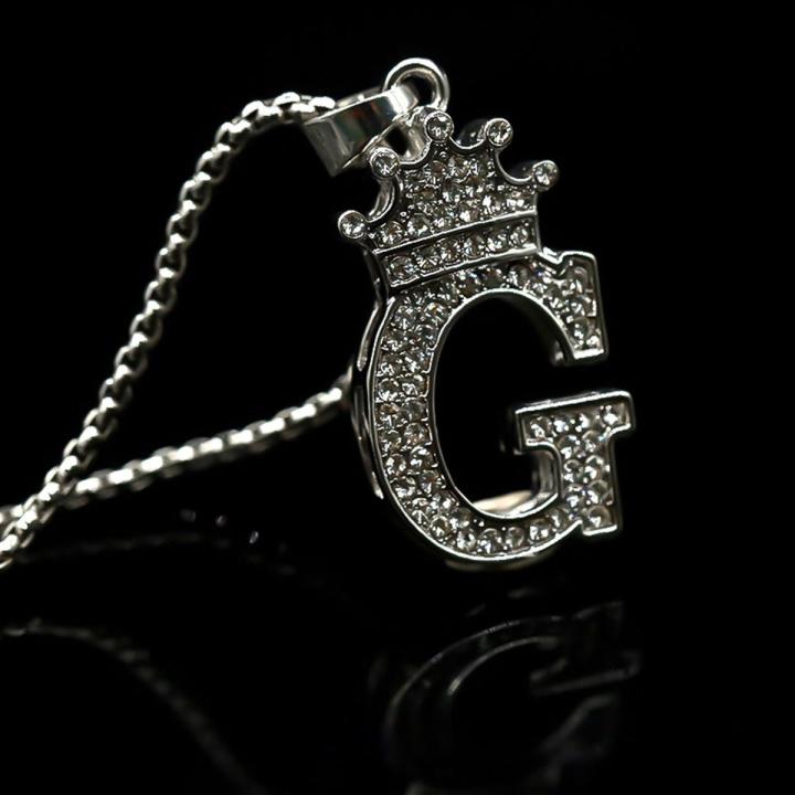 Fashion Luxury Charm Alloy Zircon A-Z Crown Alphabet Pendant Chain Necklace Punk HipHop Woman Man Initial Name Jewelry Gifts Hot