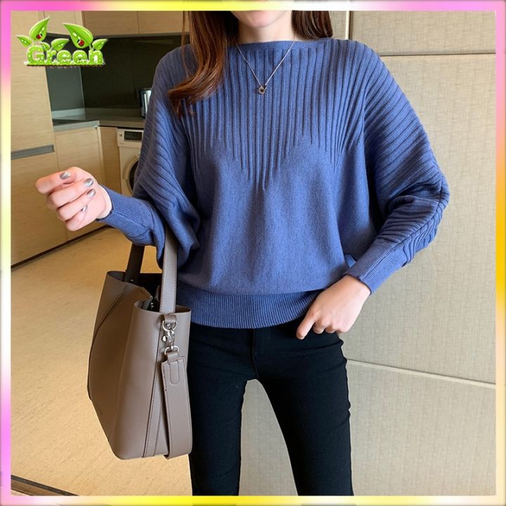 Green%20Ready%20Stock%20Knitwear%20Women%20Batwing%20Muslimah%20Blouse%20Korean%20Style%20Long%20Sleeve%20Oversized%20Sweater%20Lengan%20Panjang%20-%20Image%207