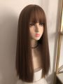 Qi Bangs Internet Celebrity Pure Desire Style Black Long Straight Hair Natural Wig Female Full-Head Wig White Gold Color Wig Long Straight Hair Barbie.