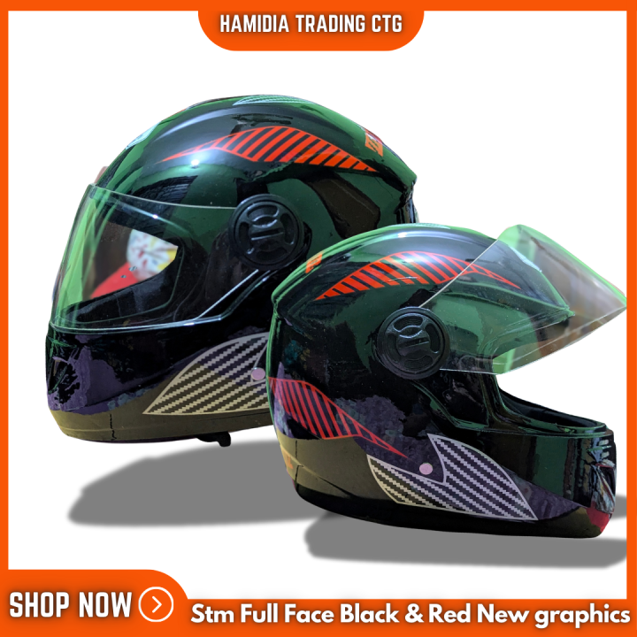STM Full Face Helmet for Men & Women – Black & Red Stylish Graphics | Comfortable Bike & Motorbike Helmet | Fullface Riding Helmet for Scooty & Motorcycle | STM Branded Stylish Helmet