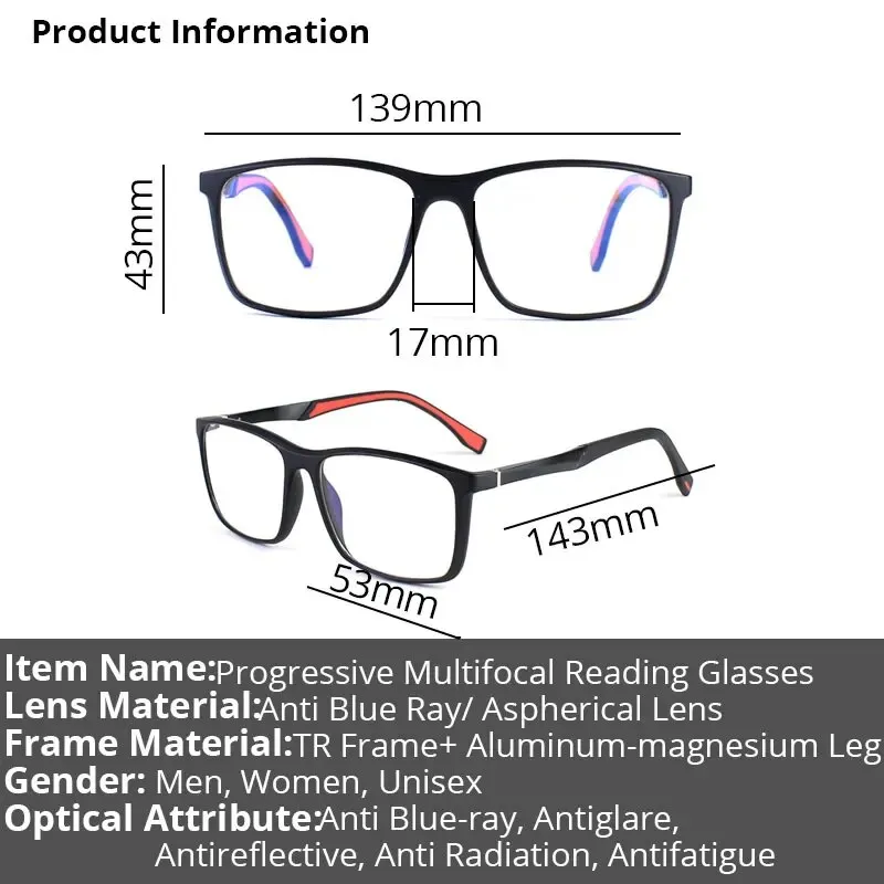 Progressive Multifocal Reading Glasses Anti Blue Light Men's For