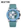 EXTRI Watches for Men Blue Case Rubber Fashion High Quality Multifunction Six Pointer Quartz Relojes New Design With Box.