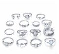 15 Pieces Set Ring Set Women'S Joint Ring Hollow Crystal Love Ring Fashion Jewelry Rings - Ring For Girls - Ring.