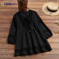 Women T-shirt Lace-Up Plus Size Casual Lady Spring Blouse.